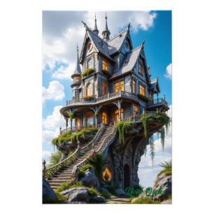 Majestätisches gotisches Herrenhaus am Klippenrand Fotodruck