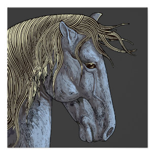 Majestätisches graues Pferd mit fließender Mähne Poster