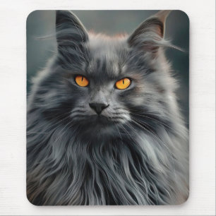 Majestätisches Langhaar-Katzenporträt-Design Mousepad
