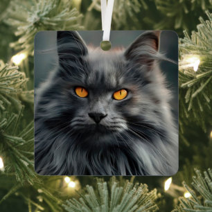 Majestätisches Langhaar-Katzenporträt-Design Ornament Aus Metall