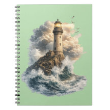 Majestätisches Leuchtturm-Ozeanwellen-Spiralnotizb