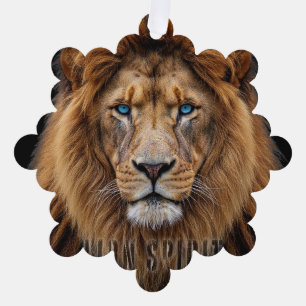 Majestätisches Löwengesicht mit blauen Augen Wil Ornament Karte