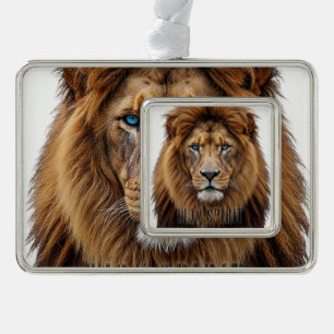 Majestätisches Löwengesicht mit blauen Augen   Wil Rahmen-Ornament Silber