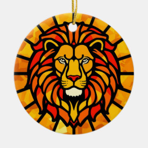 Majestätisches Löwensonnenstrahlen-Kreisdesign Keramik Ornament