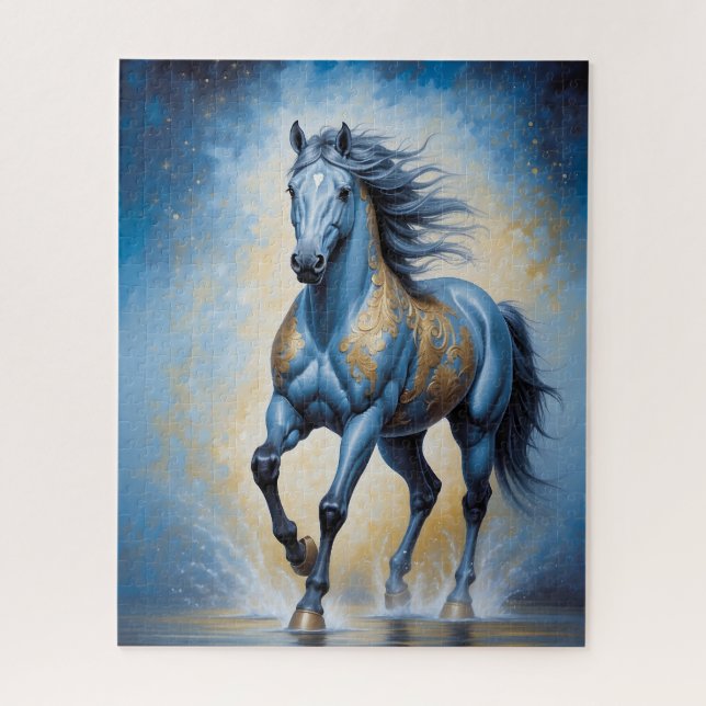 majestätisches Pferd in Blau und Gold (Vertikal)