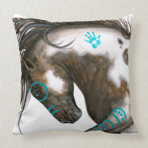 Majestätisches Pferdeaquamarine Kriegs-Farbe durc Kissen