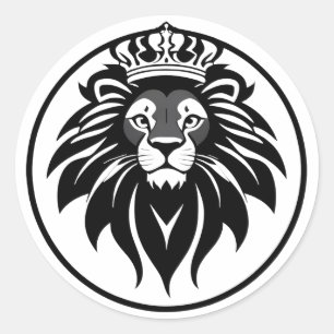 Majestätisches schwarzes Kreis-Löwen-Wappen-Logo m Runder Aufkleber