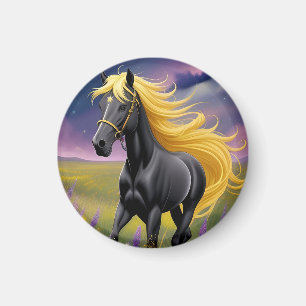 Majestätisches schwarzes Pferd mit fließender gold Magnet