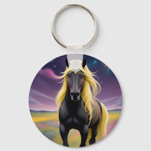 Majestätisches schwarzes Pferd mit fließender gold Schlüsselanhänger