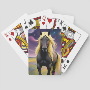 Majestätisches schwarzes Pferd mit fließender gold Spielkarten