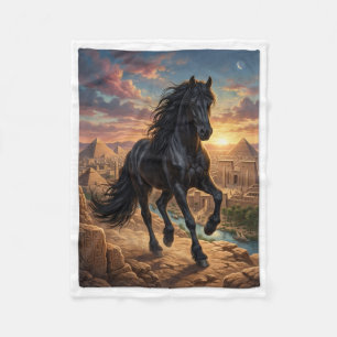 Majestätisches schwarzes Pferd Wüsten-Sonnenunterg Fleecedecke
