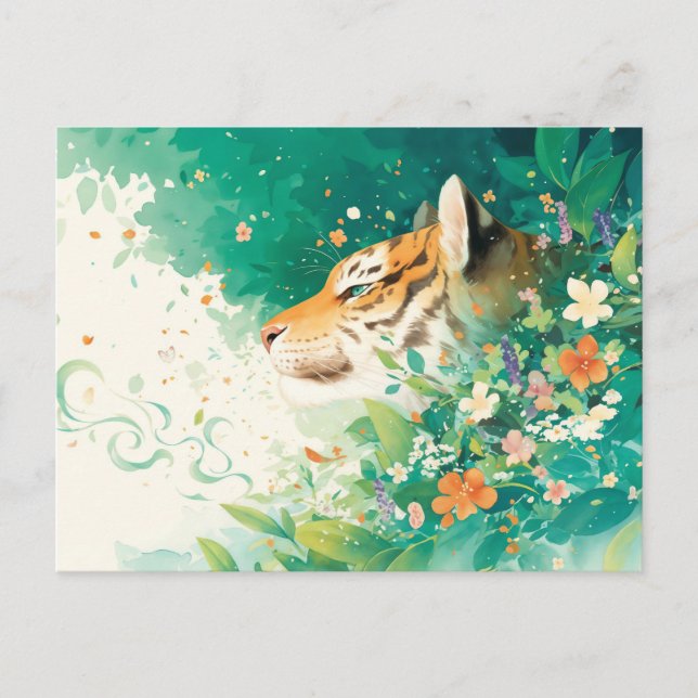 Majestätisches Tigerprofil im üppigen Tealgarten Postkarte (Vorderseite)