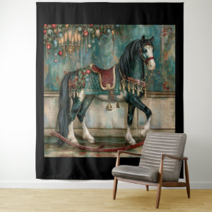 Majestätisches viktorianisches Weihnachtspferd Wandteppich