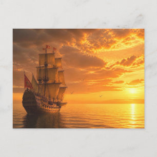 Majestätisches Vintage-Galleonenschiff Goldenes Oz Postkarte