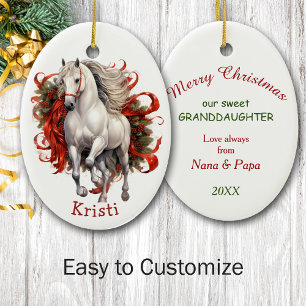 Majestätisches Weißes Pferd Kinder Weihnachten Keramik Ornament