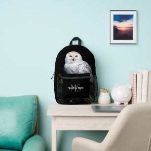 Majestätisches Winter-Schneeeulen-Monogramm mit in Bedruckter Rucksack