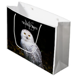 Majestätisches Winter-Schneeeulen-Monogramm mit in Große Geschenktüte