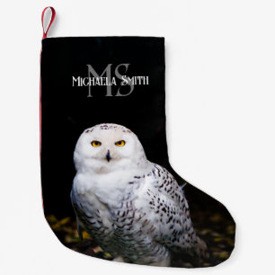 Majestätisches Winter-Schneeeulen-Monogramm mit in Kleiner Weihnachtsstrumpf