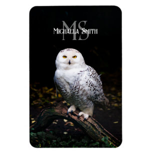 Majestätisches Winter-Schneeeulen-Monogramm mit in Magnet