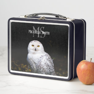 Majestätisches Winter-Schneeeulen-Monogramm mit in Metall Brotdose