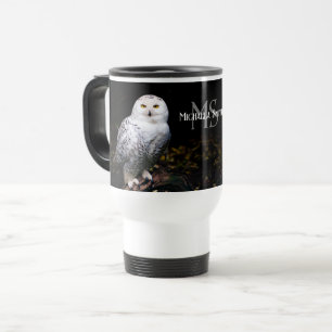 Majestätisches Winter-Schneeeulen-Monogramm mit in Reisebecher