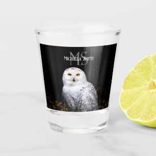 Majestätisches Winter-Schneeeulen-Monogramm mit in Schnapsglas
