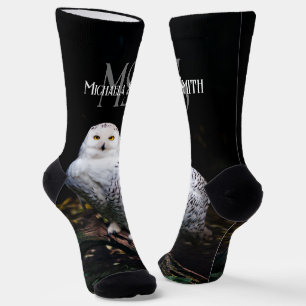 Majestätisches Winter-Schneeeulen-Monogramm mit in Socken