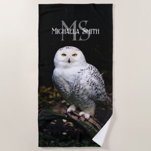 Majestätisches Winter-Schneeeulen-Monogramm mit in Strandtuch