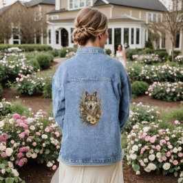 Majestätisches Wolf-Blumen-Natur-T-Shirt Jeansjacke