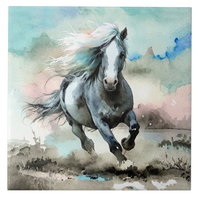 Majestätisches Zugpferd Aquarell  Fliese (Vorderseite)