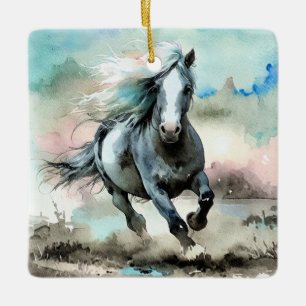 Majestätisches Zugpferd Aquarell  Keramikornament