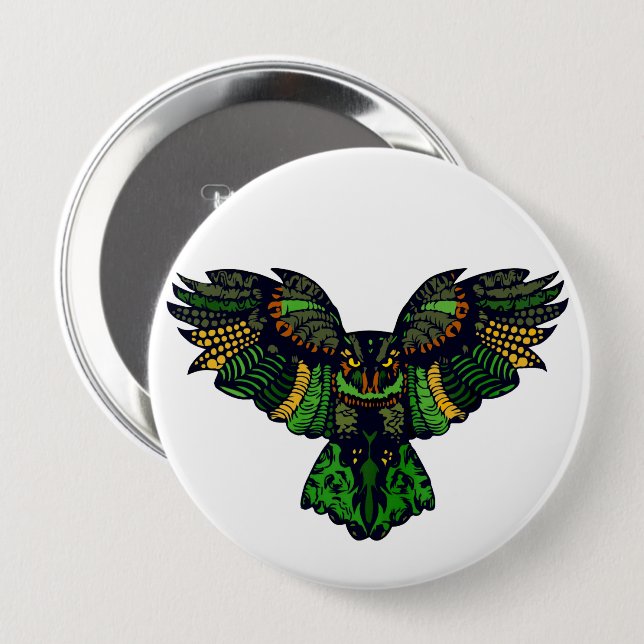 Majestätliche Smaragdeule Button (Vorne & Hinten)
