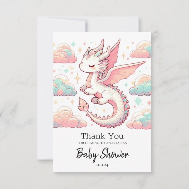 Majestic Adorable Dragon Baby Dusche Dankeskarte (Vorderseite)