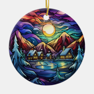Majestic Alpine Sunset Gestaltetes Glas Keramik Ornament