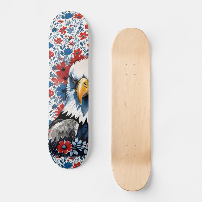 Majestic American Bald Eagle Floral Skateboard (Vorderseite)