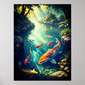 Majestic Antike chinesische Landschaft mit Fluss u Poster