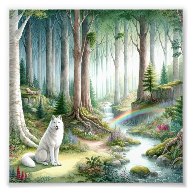 Majestic Arctic Wolf Forest Art Foto Erweiterung (Vorne)