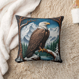 Majestic Bald Adler über dem Snowy Mountain Lake Kissen