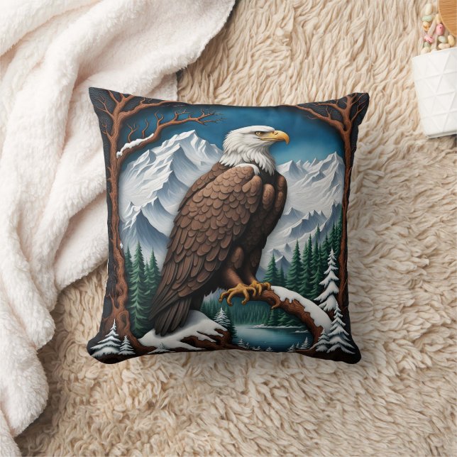 Majestic Bald Adler über dem Snowy Mountain Lake Kissen (Decke)