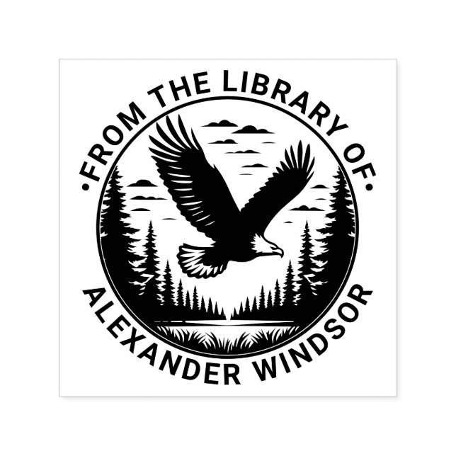 Majestic Bald Eagle Flying #5 Bibliotheksname Permastempel (Design)