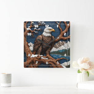Majestic Bald Eagle in der Winterlandschaft Quadratische Wanduhr