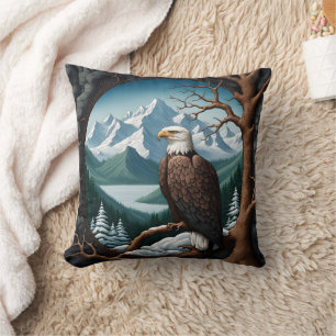 Majestic Bald Eagle mit Blick auf den Bergsee Kissen