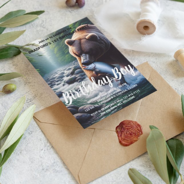 Majestic Bären Catch Geburtstag Einladung Postkarte (Von Creator hochgeladen)