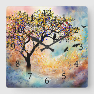 Majestic Baumlandschaft 480 Quadratische Wanduhr