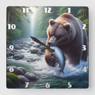 Majestic Bear Catch Quadratische Wanduhr
