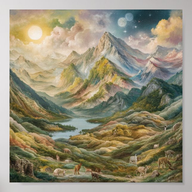 Majestic Bergwelt Malerei Poster (Vorne)