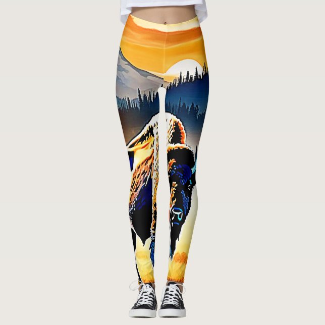 Majestic Bison Sunset Leggings (Vorderseite)