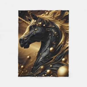 Majestic Black and Gold Einhorn Design Fleecedecke