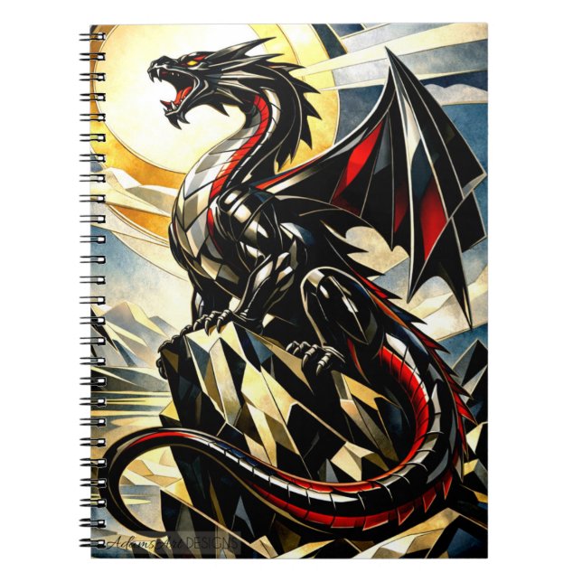 Majestic Black Dragon Under Golden Sun Notizblock (Vorderseite)