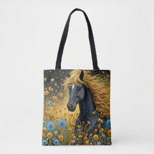 Majestic Black Hallion Amid Vibranding Wildblumen Tasche